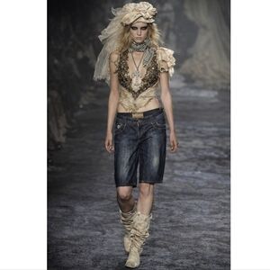 JOHN GALLIANO Y2K DENIM SHORTS EMBROIDERED PATCH